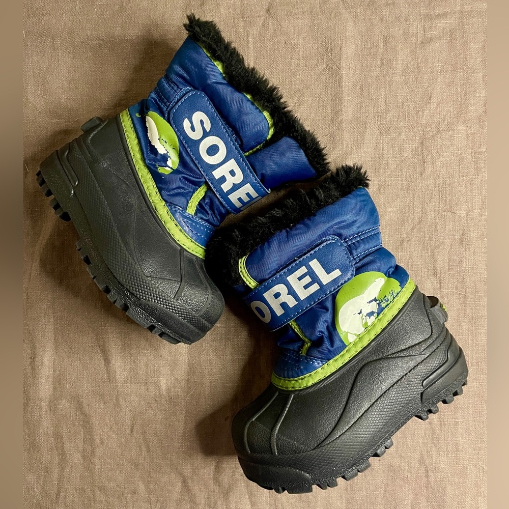 Sorel Toddler Snow Commander Boots w/ Faux Fur Trim Green Blue Size US7 Winter